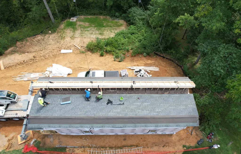a houses roof being built